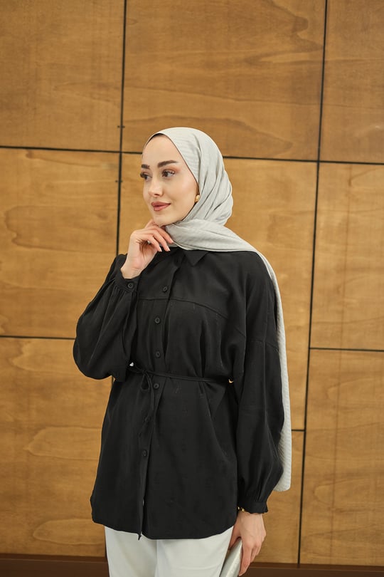 Etnik Desen Jakar Gömlek Siyah