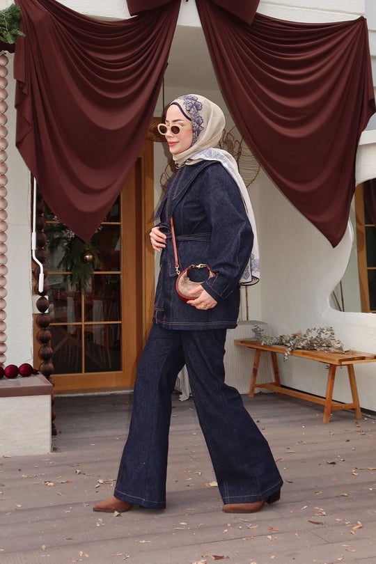 Fermuarlı Kot Takım Lacivert