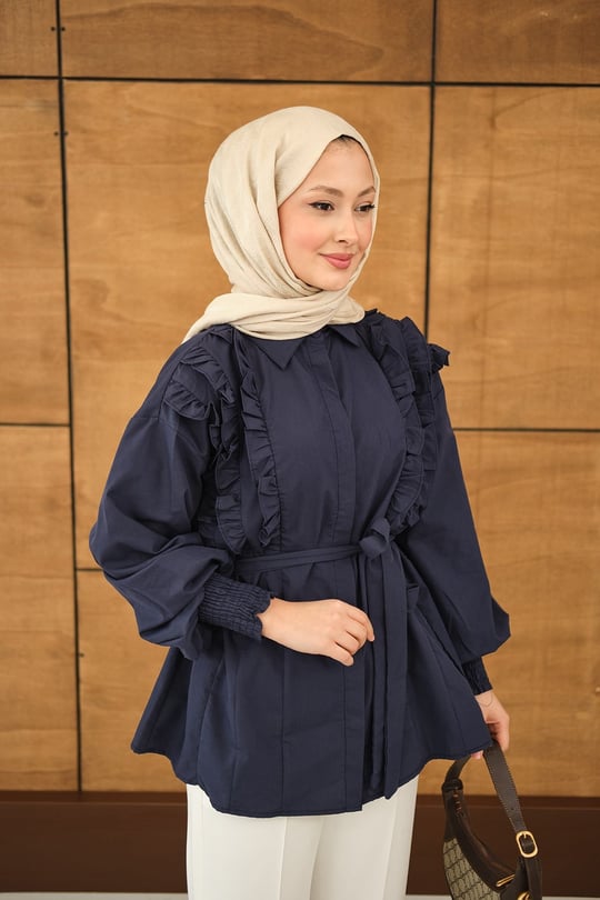 Fırfır Detaylı Gömlek Lacivert