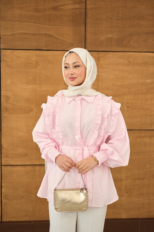 Fırfır Detaylı Gömlek Pembe