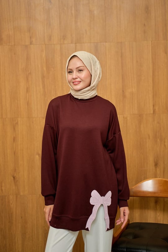 Fiyonk Nakışlı Tunik Bordo