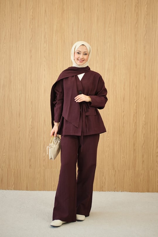 Gizli Düğme Detay V Yaka Takım Bordo