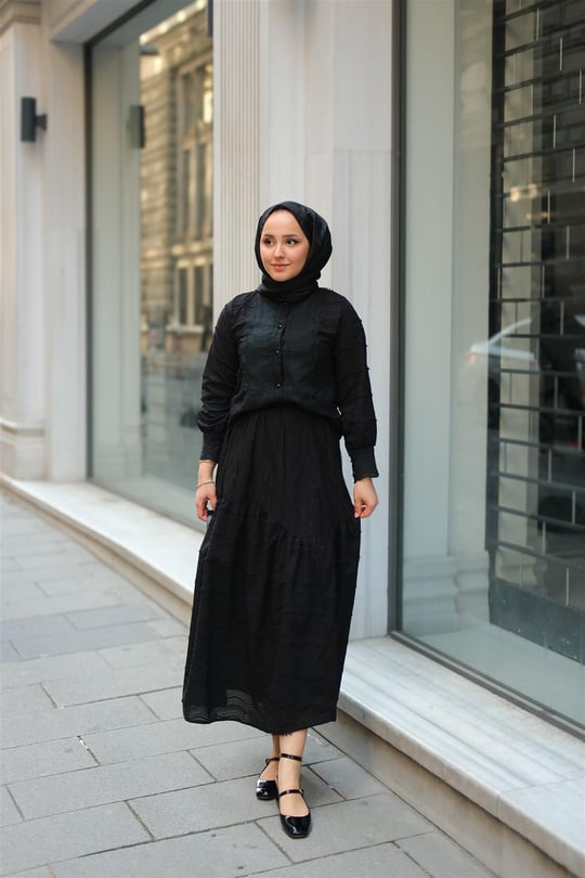 Güpür Detaylı Takım Siyah