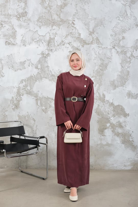 Kemerli Elbise Bordo