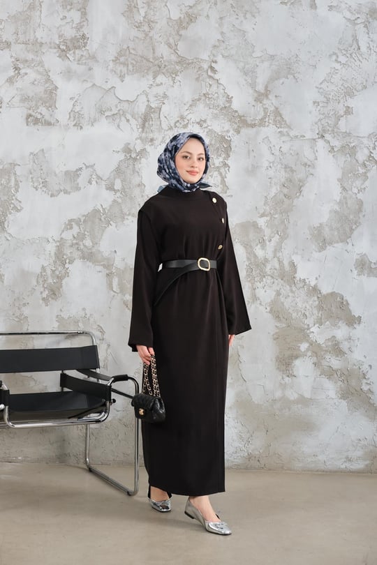 Kemerli Elbise Siyah