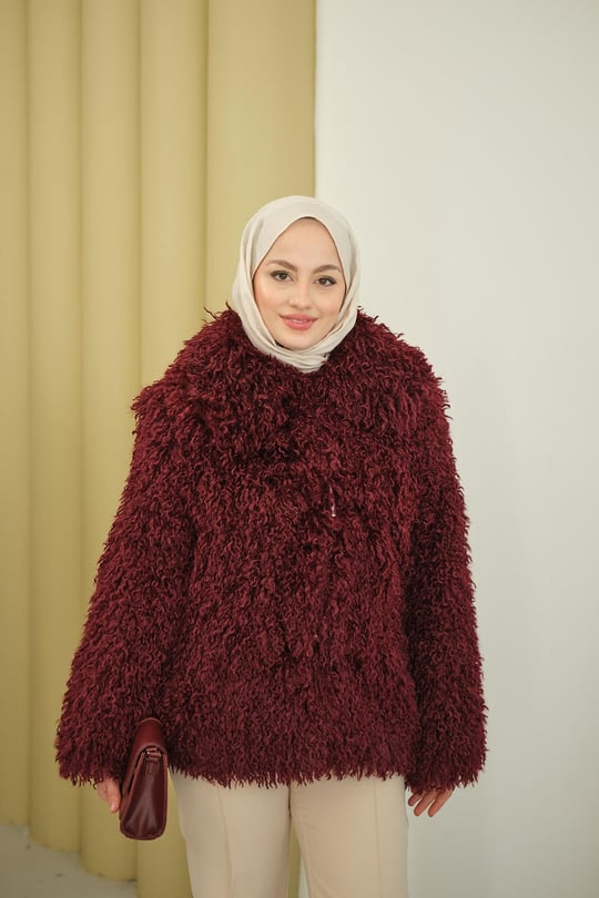Kıvırcık Astarlı Kürk Bordo