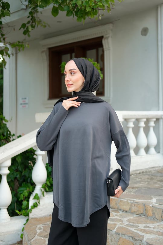 Kol Lastik Detay Tunik Füme