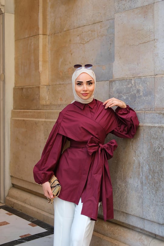 Omuz Bağlamalı Poplin Gömlek Bordo