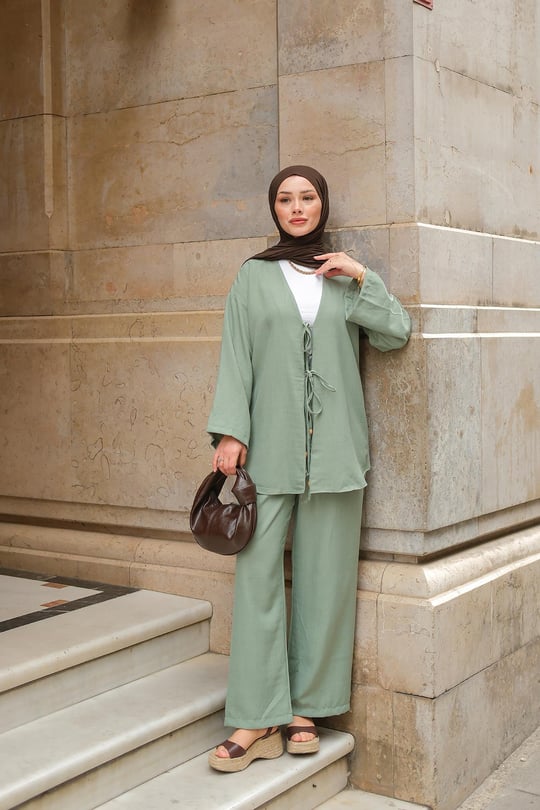 Ön Bağlama Detaylı Takım Mint Yeşil