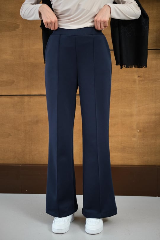 Ön Dikişli Bol Paça Pantolon Lacivert