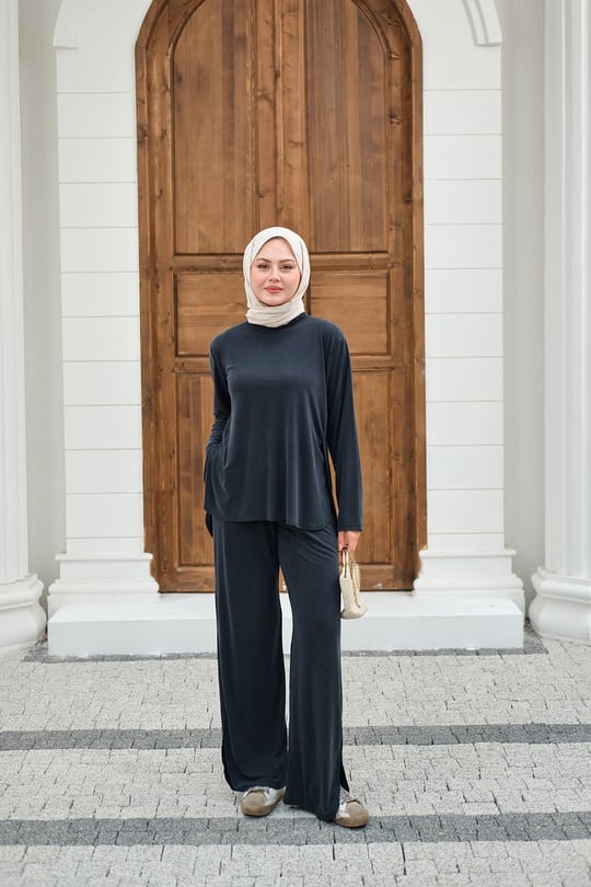 Sırt Dikiş Detay Beli Lastikli Takım Antrasit