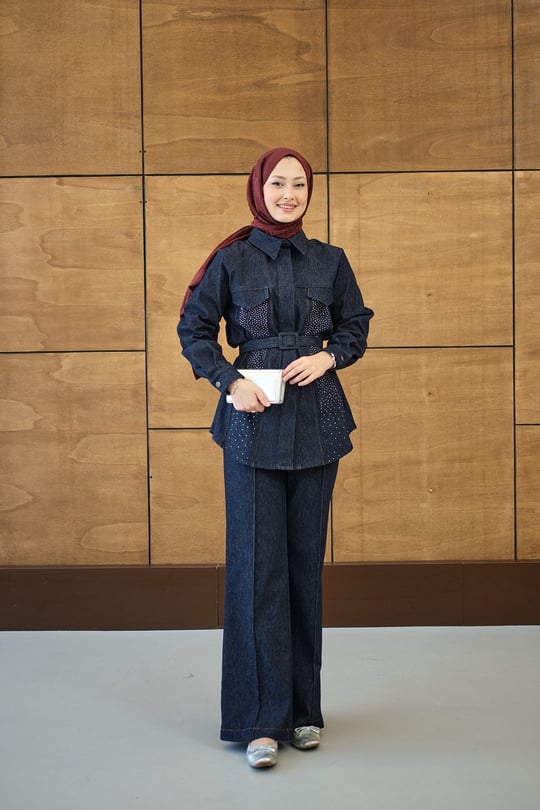 Süs Dikiş Detay Kot Takım Lacivert