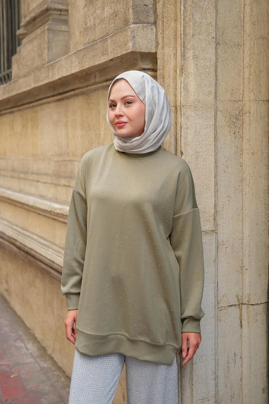 Taş Detay Tunik Fıstık Yeşil