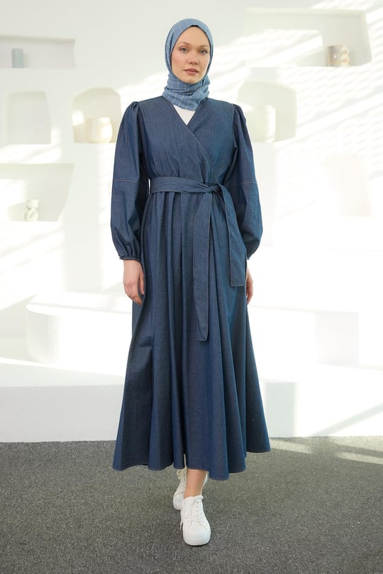 V Yaka Kot Elbise Koyu Mavi