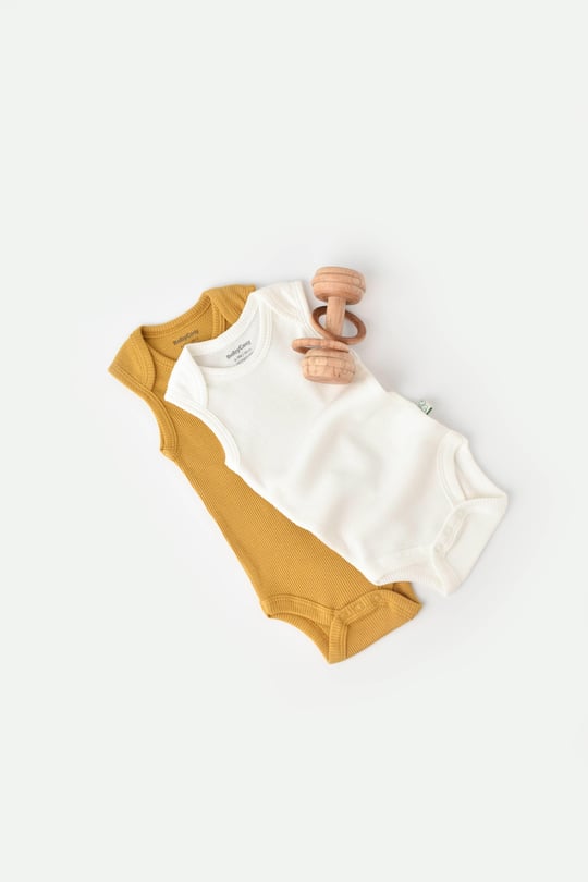 BabyCosy Organik İkili Kolsuz Body / Hardal - Ekru