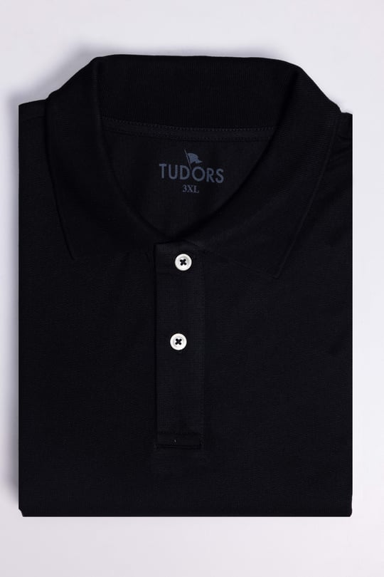 Büyük Beden Polo Yaka Desenli Siyah Tişört - TUDORS