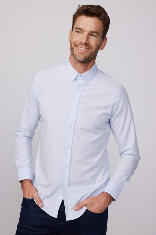 Slim Fit Pamuklu Kolay Ütü Mavi Erkek Gömlek