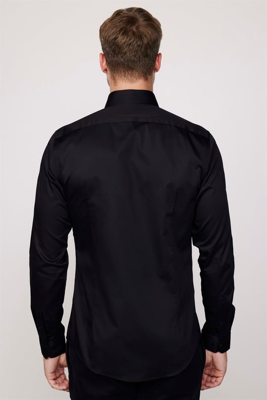 Slim Fit Koton Saten Premium Seri Erkek Siyah Gömlek - TUDORS