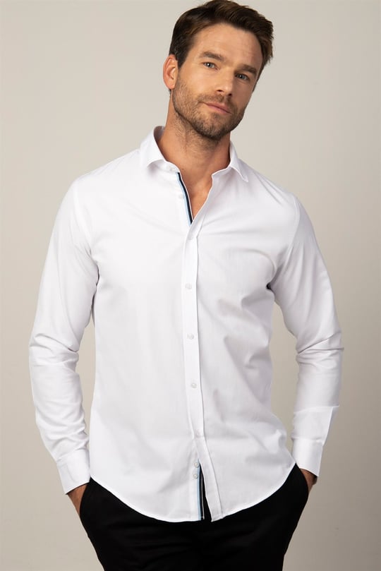 Slim Fit Armürlü Düğme Patı Manşet İçi Biyeli Erkek Gömlek - TUDORS
