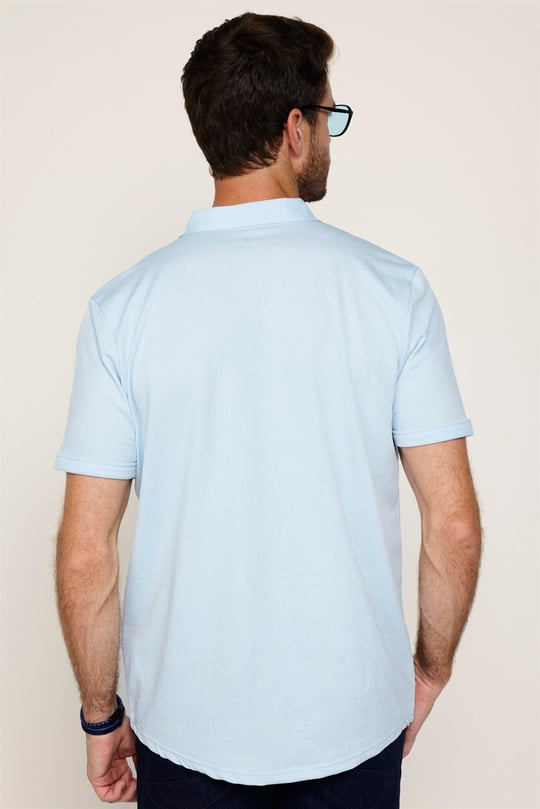Erkek Slim Fit Kısa Kollu Desenli  Örme Turkuaz Gömlek