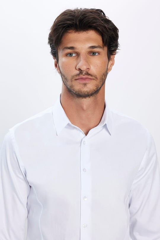Erkek Slim Fit Dar Kesim Uzun Kollu %100 Pamuk Premium Seri Beyaz Gömlek
