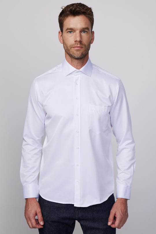 Klasik Fit Uzun Kollu Pamuklu Düz Erkek Beyaz Gömlek