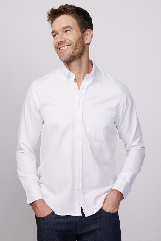Klasik Fit Uzun Kol Düz Yaka Düğmeli Cepli Beyaz Erkek Gömlek - TUDORS