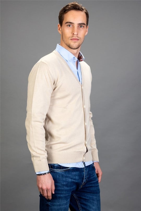 Slim Fit Dar Kesim Düğmeli Düz Pamuk Erkek Hırka