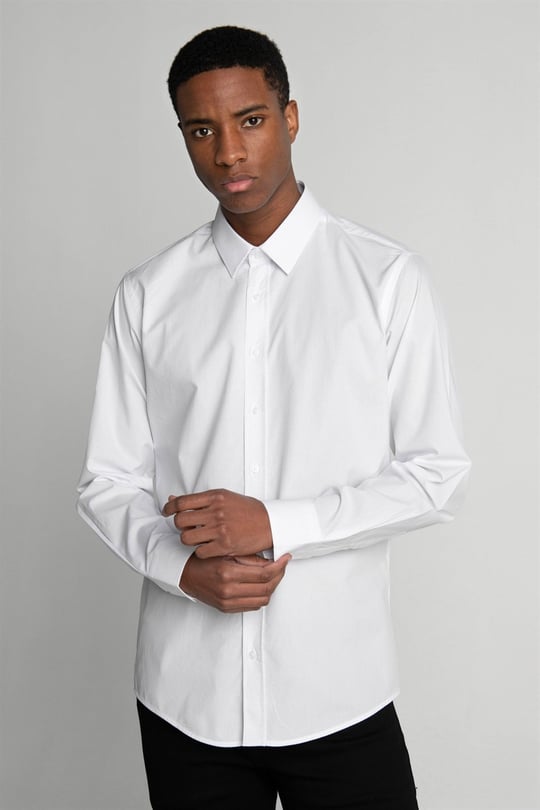 Modern Fit %100 Pamuk Armürlü Premium Erkek Beyaz Gömlek - TUDORS