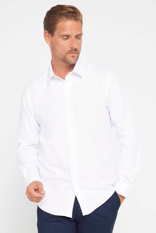 Modern Slim Fit Uzun Kollu Pamuklu Kolay Ütü Armürlü Erkek Beyaz Gömlek