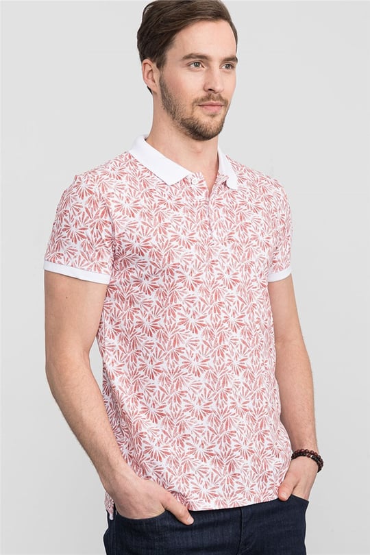 Slim Fit Dar Kesim Baskılı Polo Yaka Erkek T-Shirt