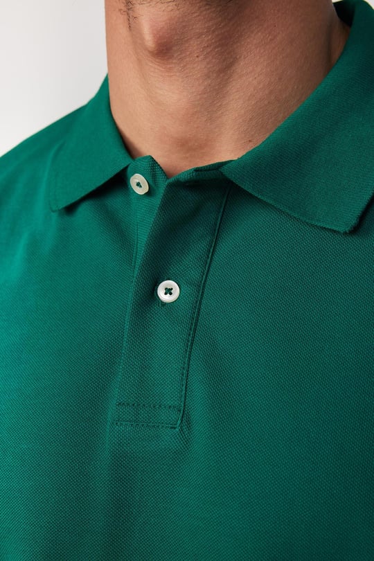 Erkek Slim Fit Dar Kesim 100 Pamuk Duz Pike Ye il Polo Yaka Ti ort