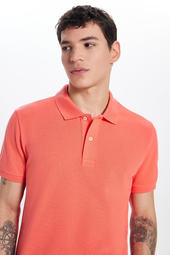 Erkek Slim Fit Dar Kesim %100 Pamuk Mercan Polo Yaka Tişört