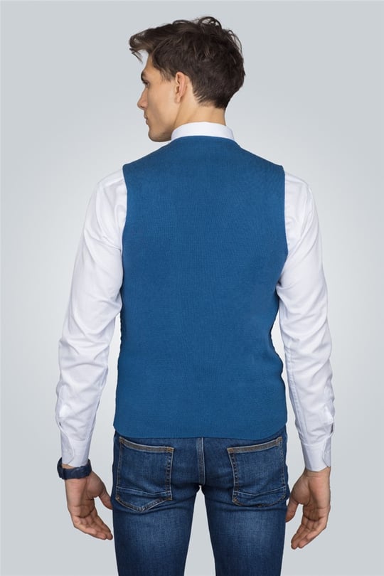 Slim Fit Dar Kesim Kendinden Desenli  Düz Erkek Yelek