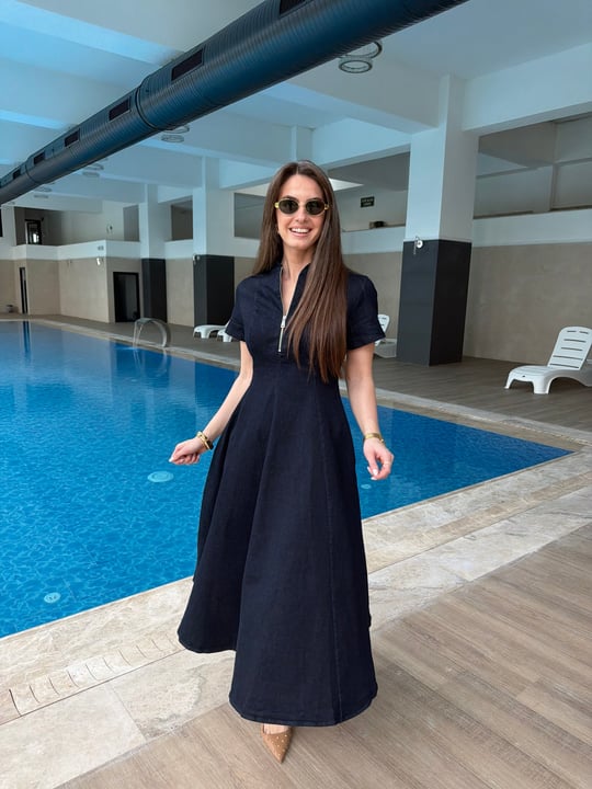 QULOVEYeni GelenlerKısa Fermuarlı Denim Elbise MAVİ