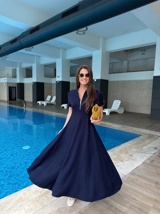 QULOVEYeni GelenlerKısa Fermuarlı Lacivert Elbise