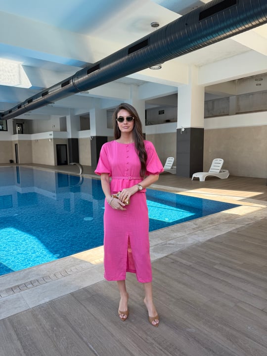 QULOVEYeni GelenlerPembe Peplum Keten Elbise