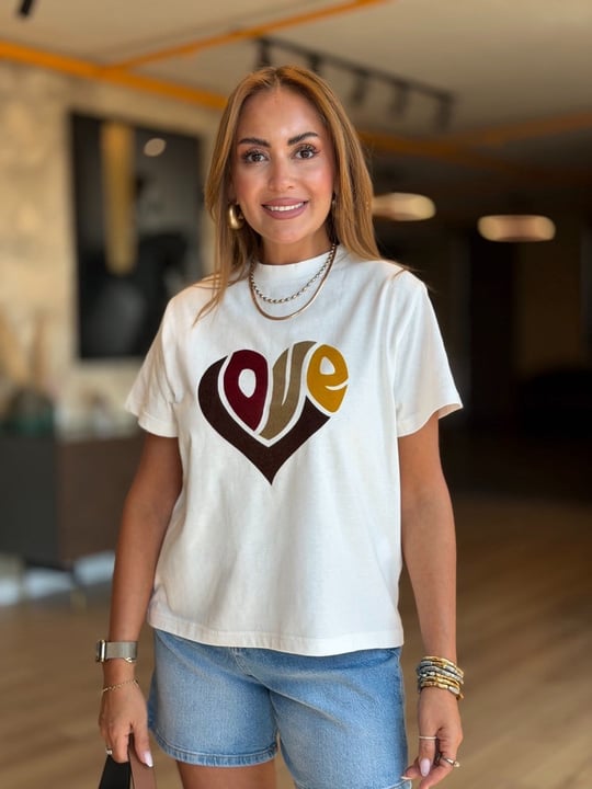 Love Baskılı Beyaz Tshirt
