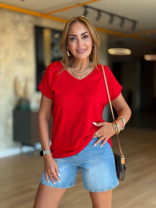 Ön Arka V Detay Kırmızı Modal Tshirt