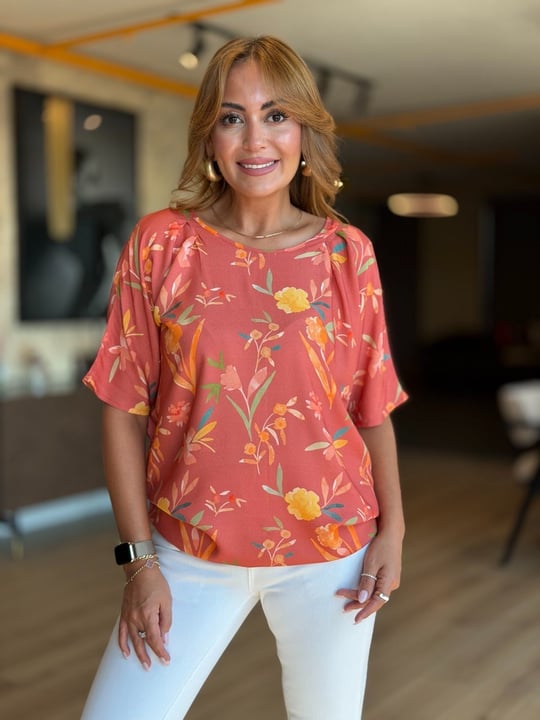 Tarçın Çiçek Desen Bluz