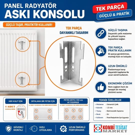 Panel Radyatör Askı Konsolu Tek Parça