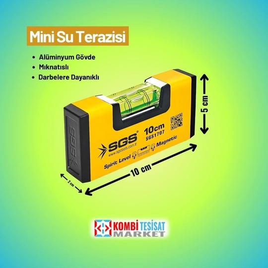 SGS Alüminyum Mıknatıslı Mini Su Terazisi 10 cm-SGS1707