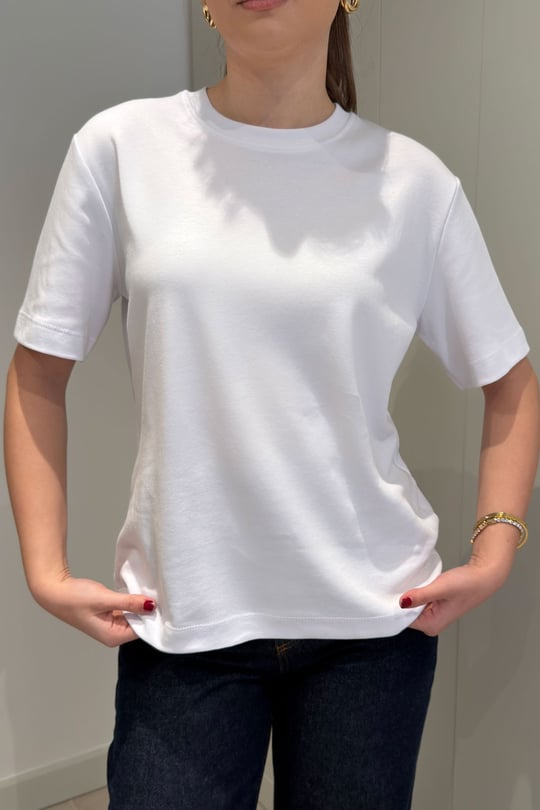 %100 Pamuk Kısa Kol Basic T-shirt- BEYAZ