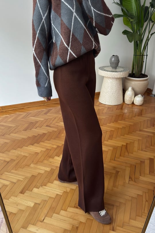 Beli Lastikli Triko Pantolon- KAHVERENGİ