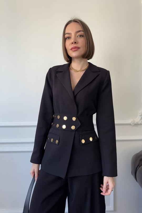 Çıtçıtlı Premium Blazer Ceket- SİYAH