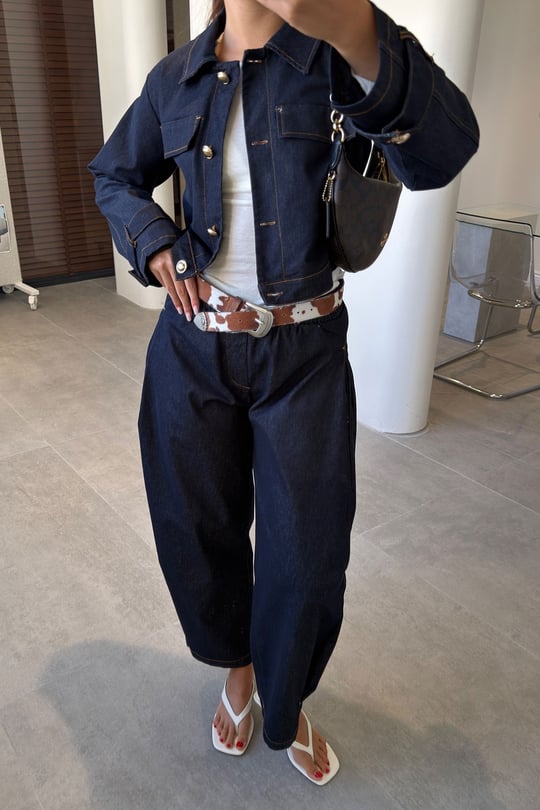 CROP CEKET PANTOLON JEAN TAKIM- LACİVERT