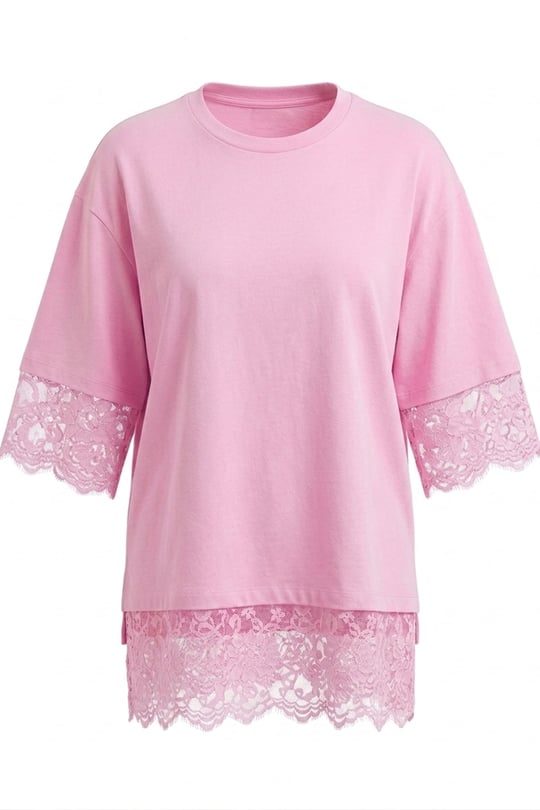 Dantel Detay Premium Bluz- PEMBE
