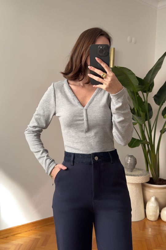 Düğmeli Premium Bodysuit- GRİ