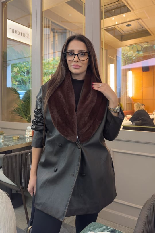 Ferelle Kürklü Şal Yaka Deri Kaban- KAHVERENGİ