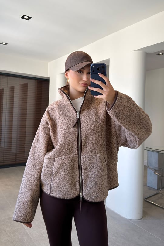 FERMUARLI DİK YAKA POLAR CEKET- KAHVERENGİ